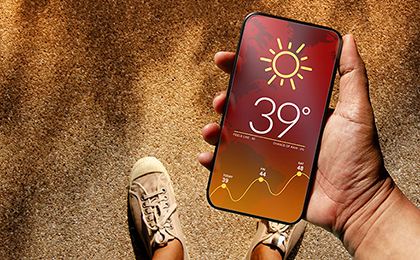 heat safety: phone screen showing 39C