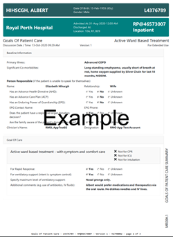 Example Goals of Patient Care BOSSnet eForm