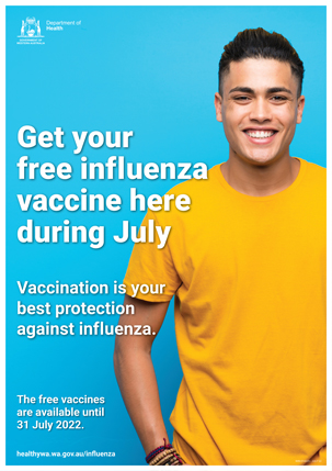 Get your free influenza vaccine here during June (bright blue)