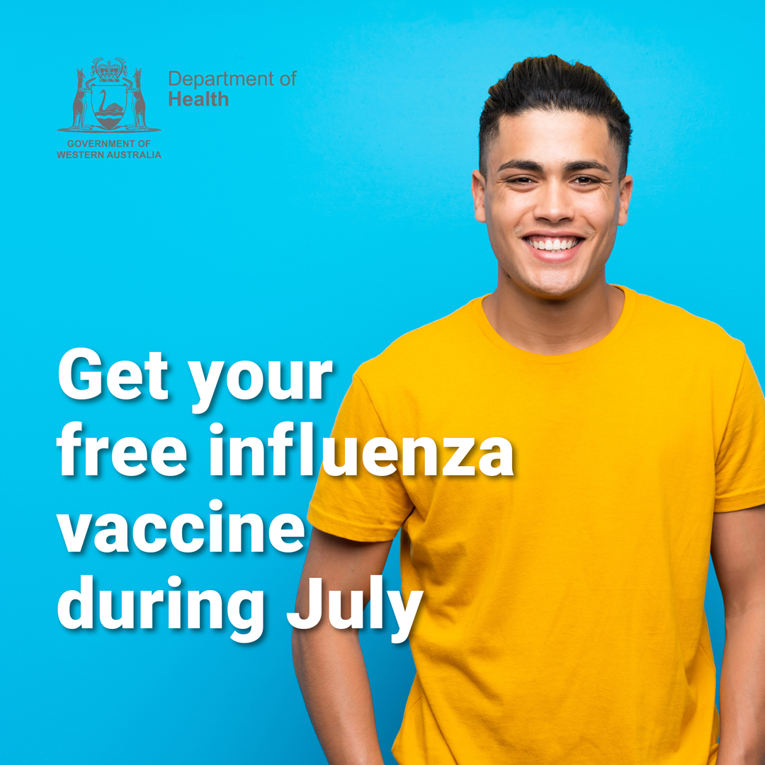 Get your free influenza vaccine during June (bright blue)