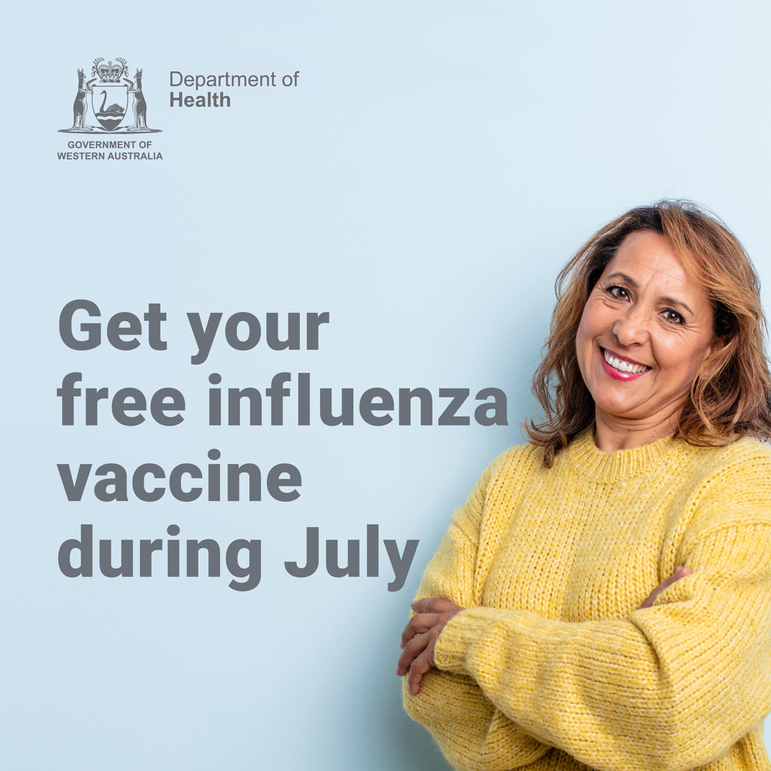 Get your free influenza vaccine during June (pale blue)