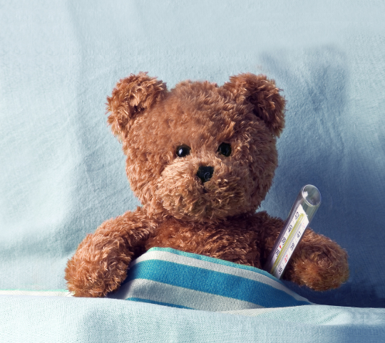 Banner: Teddy bear with a thermometer