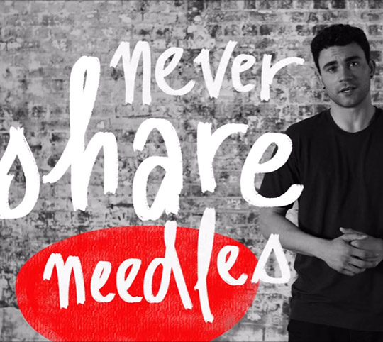 Image: Young Aboriginal man. Text: Never share needles.