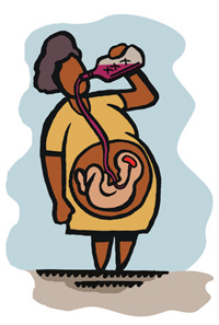 Illustration of pregnant Aboriginal woman drinking alcohol