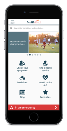 iPhone displaying the healthdirect app