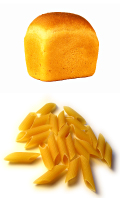 Load of bread and penne pasta