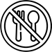 A line illustration of a fork and a spoon with a line through them, indicating no food allowed